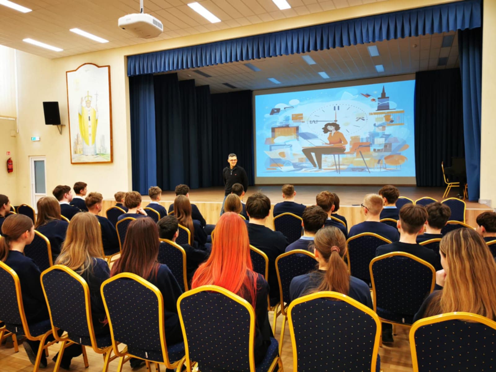 Sausio 29 d. gimnazijos renginių salėje 8d ir 8c klasės mokinai klausėsi paskaitos 